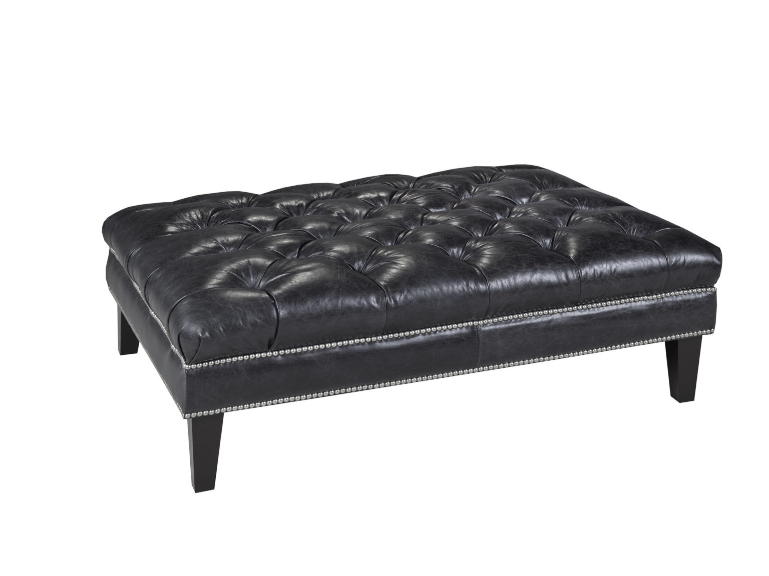 Transitional Tufted Charcoal Leather Ottoman - Arrow Furniture