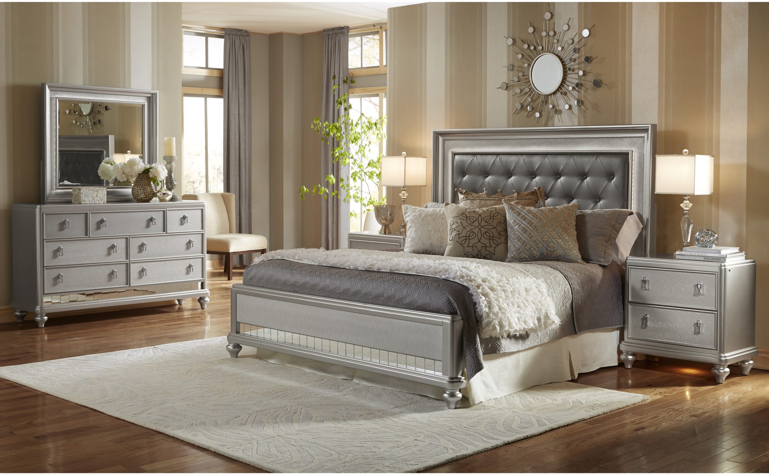 Transitional Champagne Silver Bedroom | Arrow Furniture