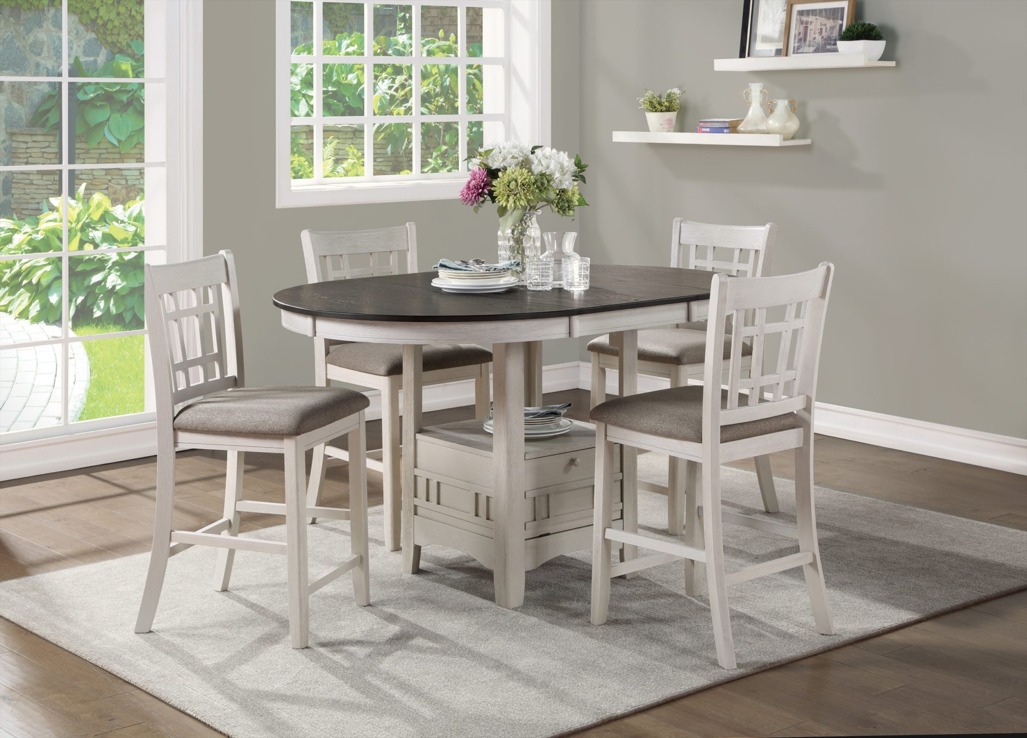 Transitional Oak and Weathered White Counter Height Dining Room Arrow