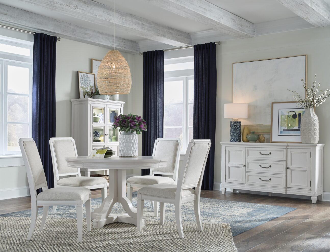 Transitional Egg Shell White Round Dining Room